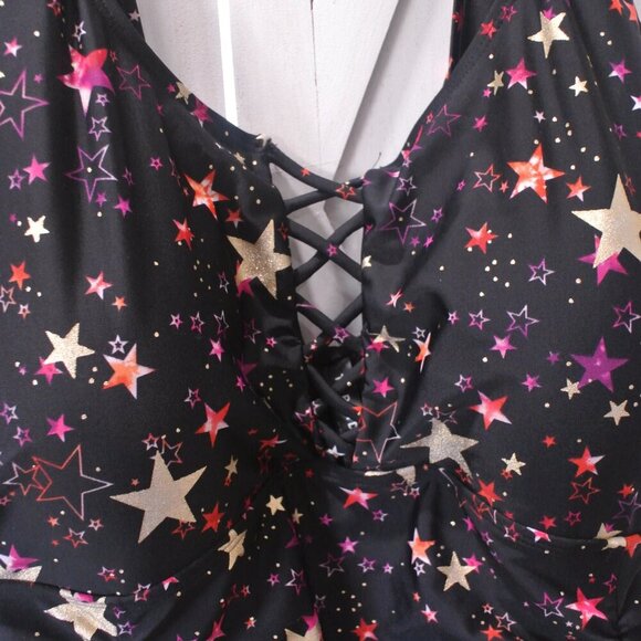 Torrid Black & Gold Foil Star Lattice Wireless One-Piece Swimsuit - Picture 9 of 9